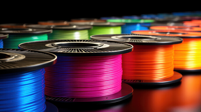 Multicolored 3D printer filament close-up