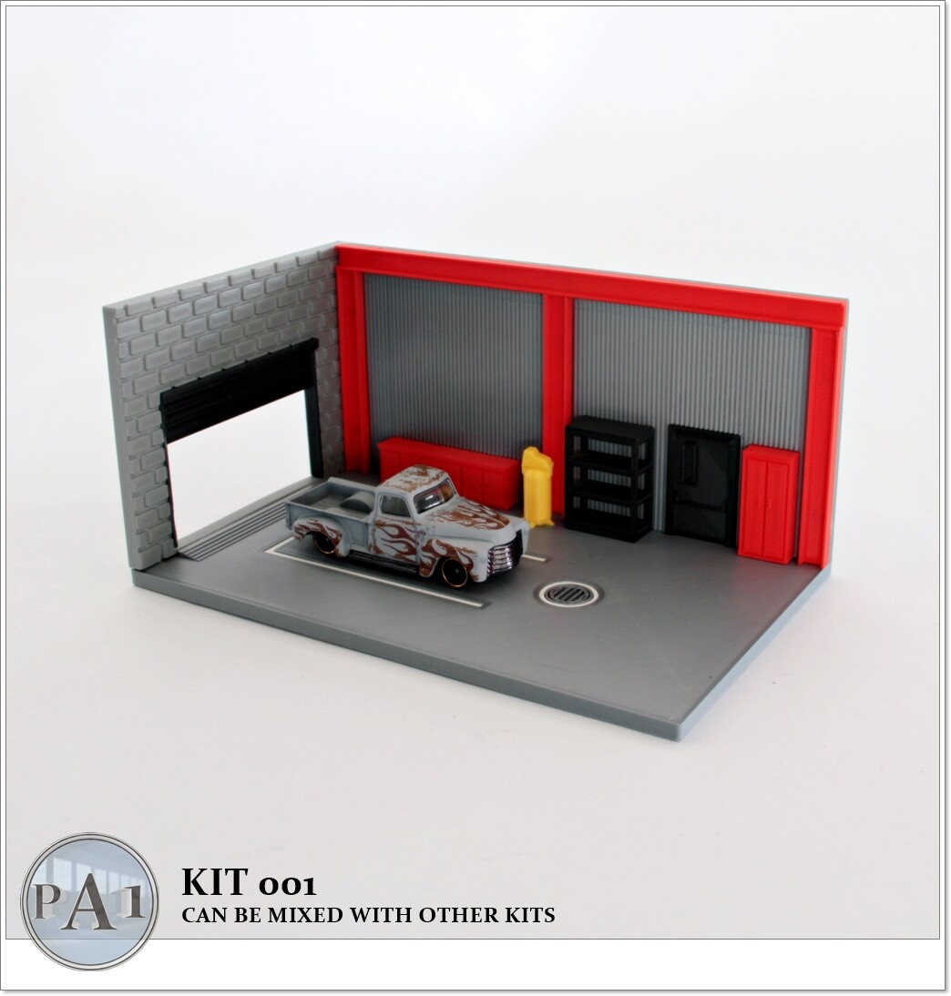 Casa/Garage Stampato In 3D Scala 1:64 Per Hot Wheels - Nero, Esposizione Modellini